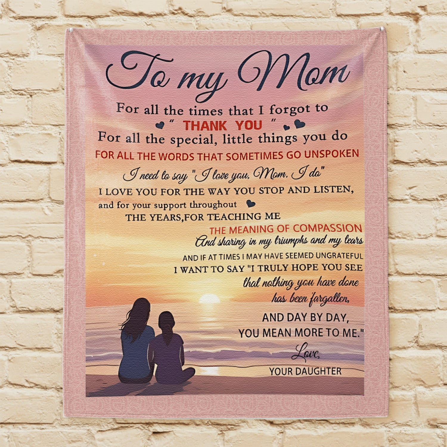 “To My Mom” sunset blanket — a heartfelt Personalized Gift from HerTender.com that reminds Mom how loved she truly is every day.