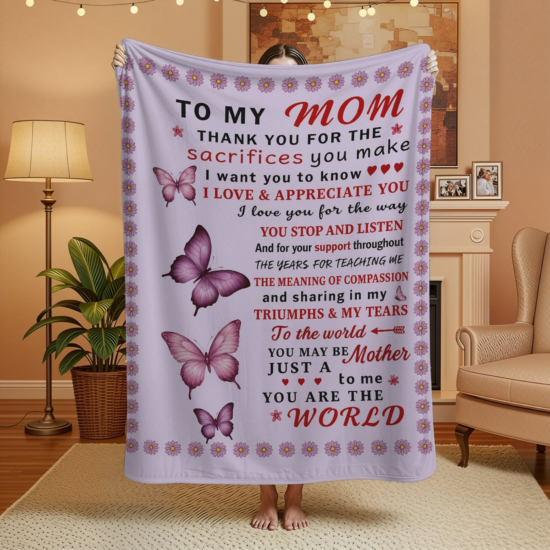 Purple blanket with loving message for mom — meaningful Personalized Gifts from HerTender.com to share your love every day.