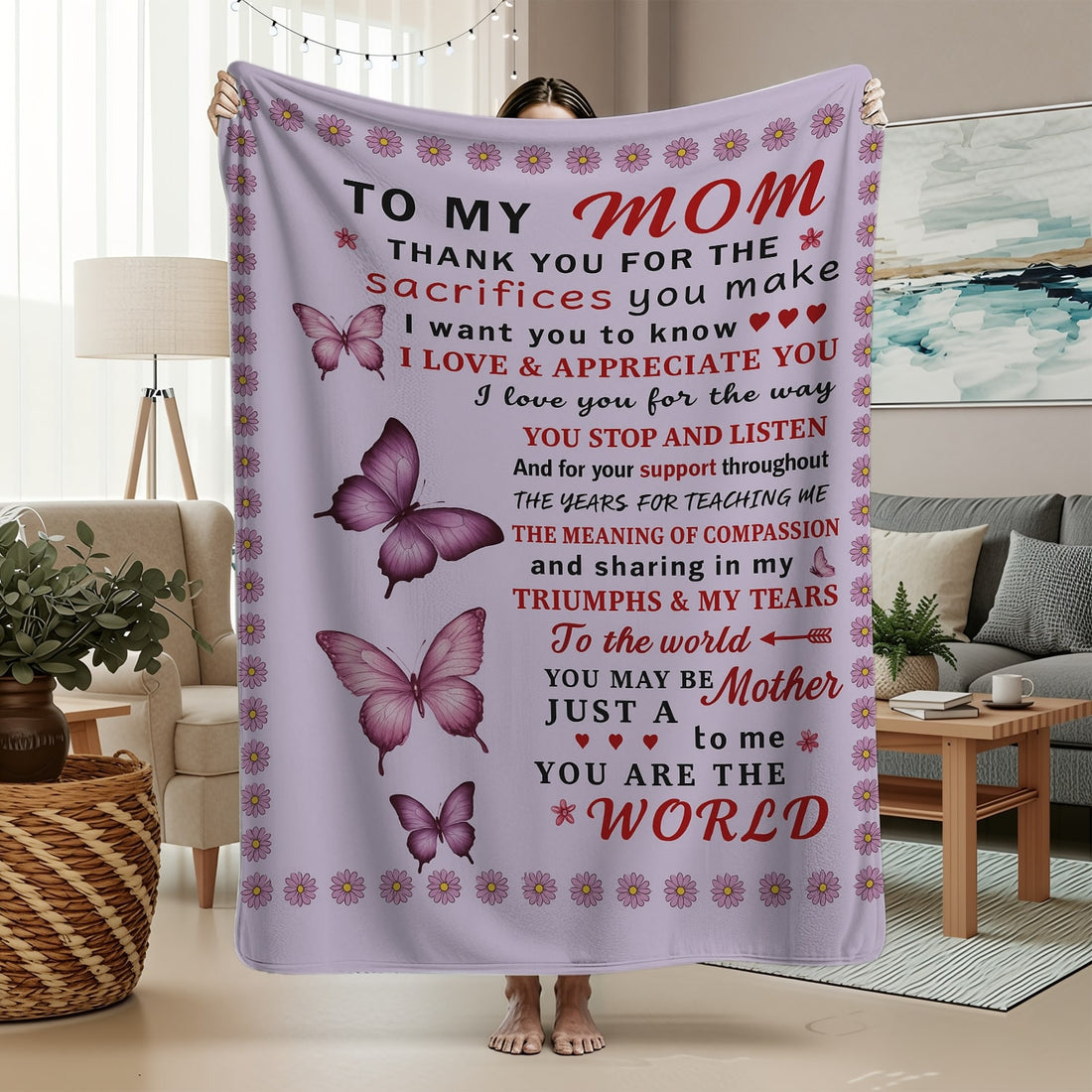Purple blanket with loving message for mom — meaningful Personalized Gifts from HerTender.com to share your love every day.