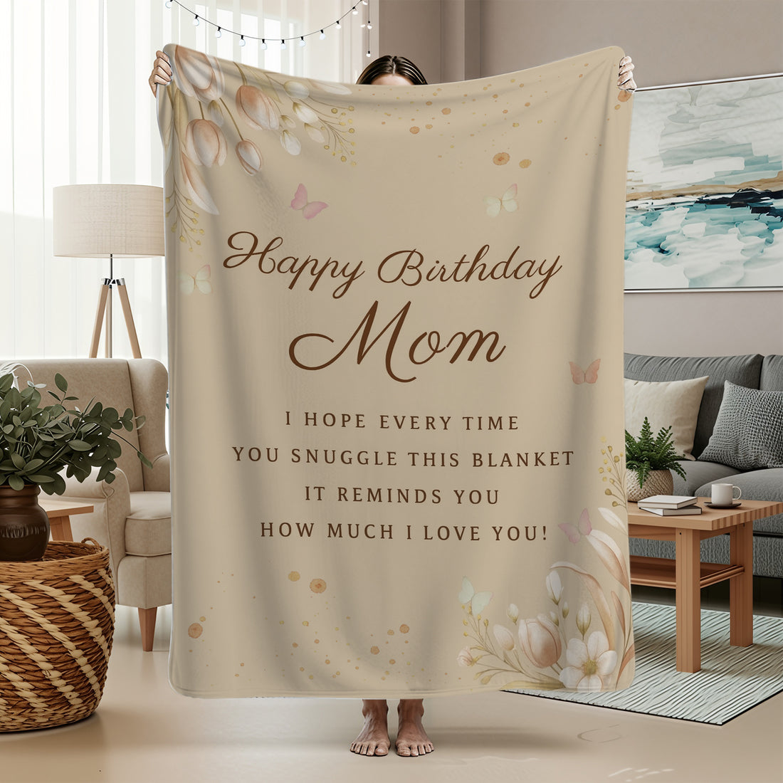 “Happy Birthday Mom” blanket — a heartfelt Personalized Gift from HerTender.com, perfect for celebrating your mom’s special day with love and warmth.