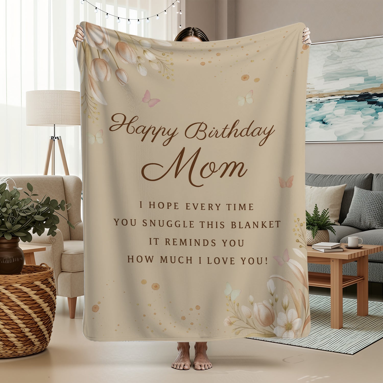 “Happy Birthday Mom” blanket — a heartfelt Personalized Gift from HerTender.com, perfect for celebrating your mom’s special day with love and warmth.
