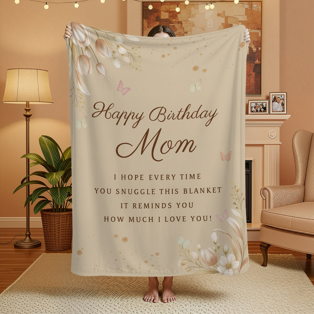 “Happy Birthday Mom” blanket — a heartfelt Personalized Gift from HerTender.com, perfect for celebrating your mom’s special day with love and warmth.