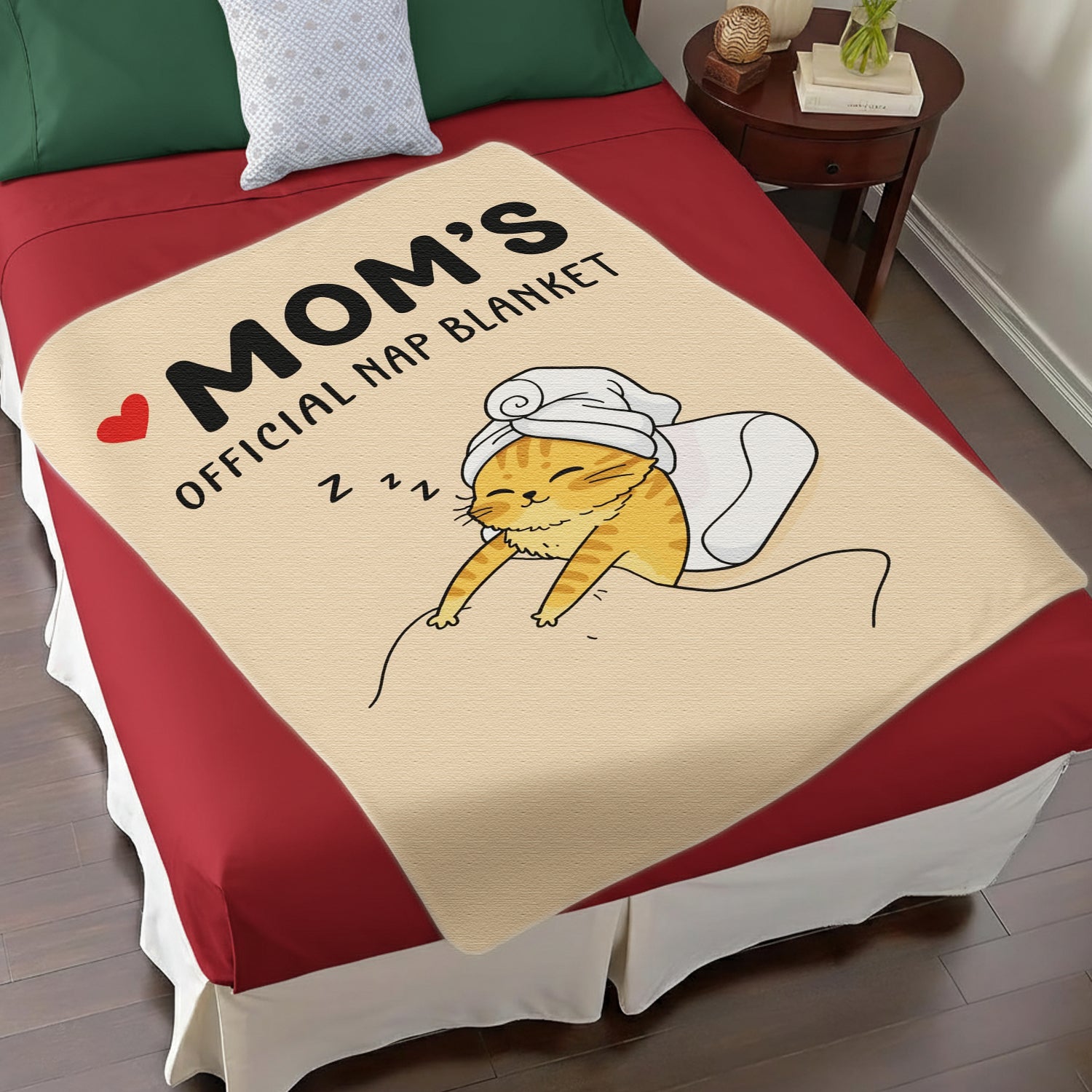 “Mom’s Official Nap Blanket” — the perfect Personalized Gift from HerTender.com for moms who love naps and cozy comfort.