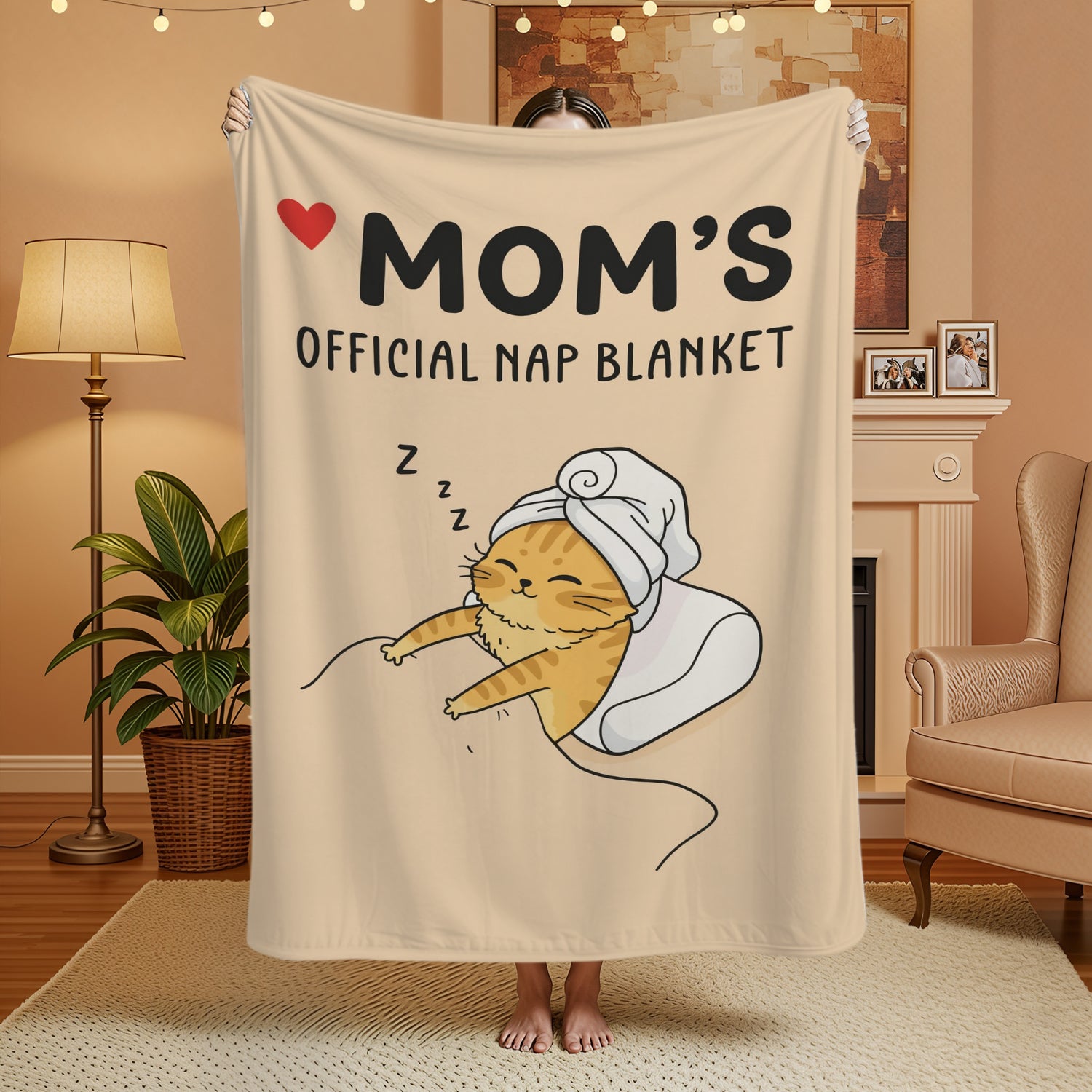 “Mom’s Official Nap Blanket” — a soft, adorable Personalized Gift from HerTender.com, perfect for cozy naps and heartfelt smiles.