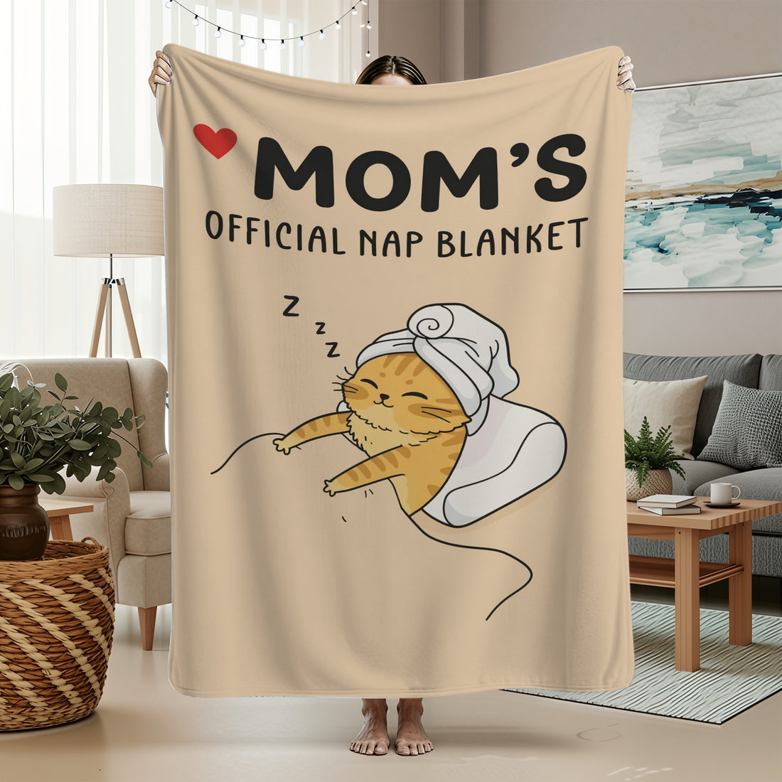 “Mom’s Official Nap Blanket” — a soft and funny Personalized Gift from HerTender.com, perfect for moms who deserve the sweetest naps.