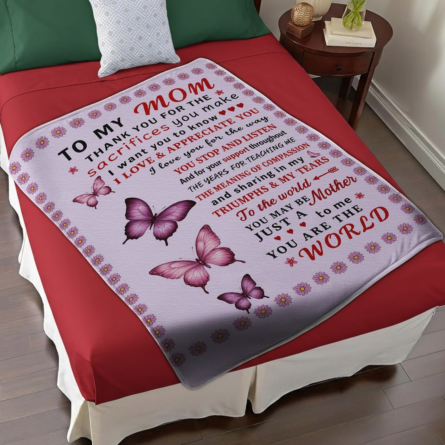 Purple blanket with butterflies and a loving message for mom — discover touching Personalized Gifts at HerTender.com and celebrate love every day.