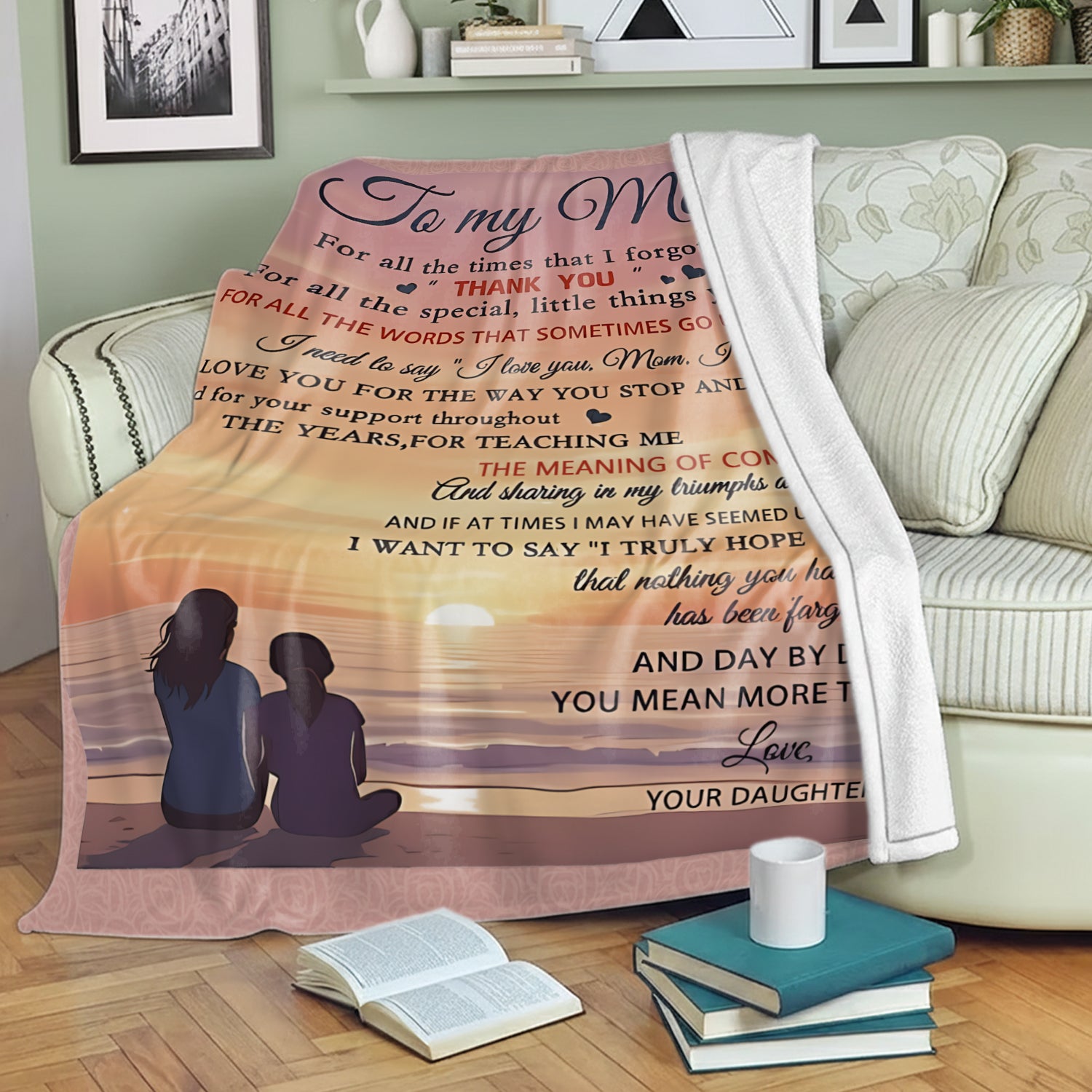 “To My Mom” sunset blanket — a cozy and emotional Personalized Gift from HerTender.com, perfect for showing mom how much she’s loved.