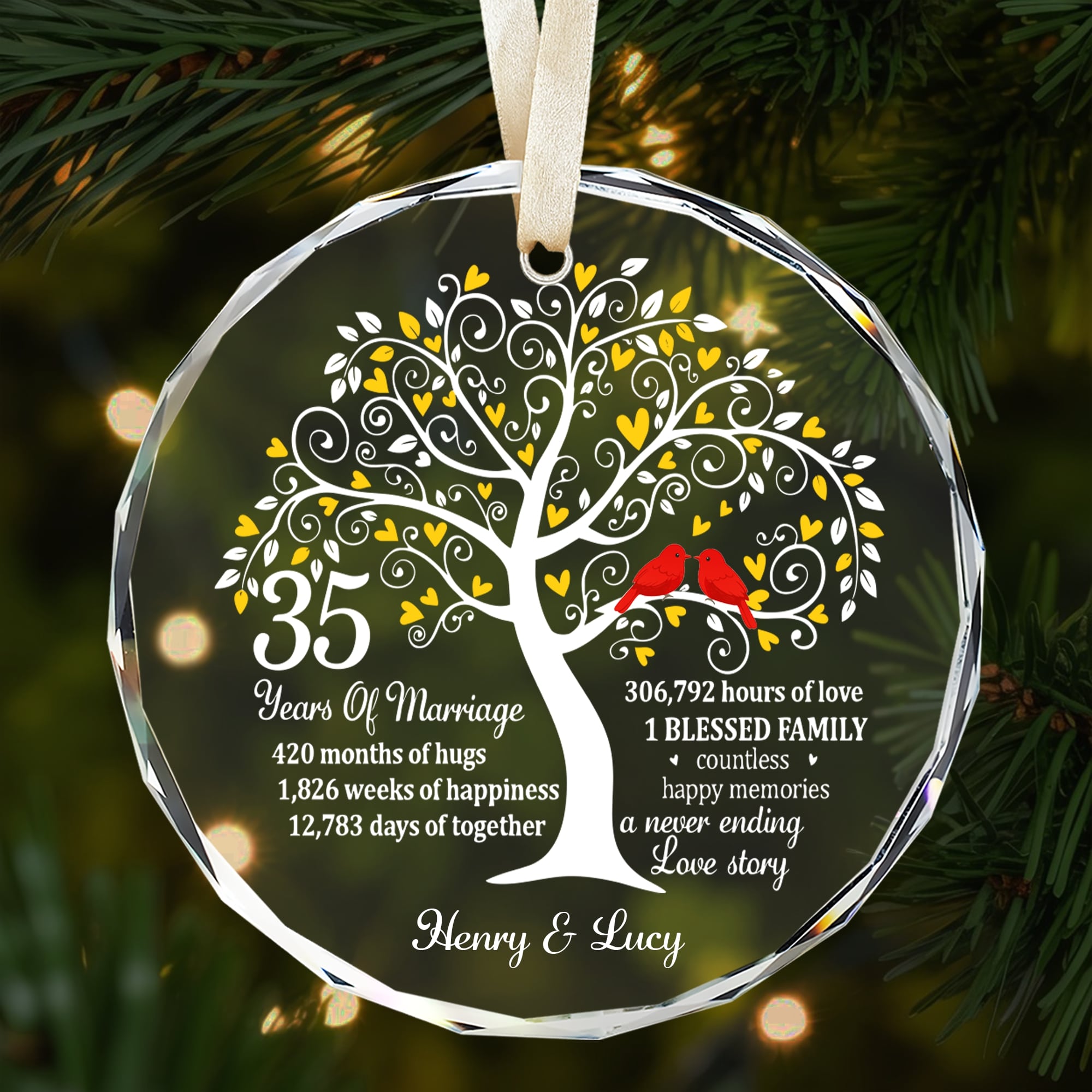 HerTender – Personalized Anniversary Gift Ornament, 35 Years of Marriage 2025 - Hertender