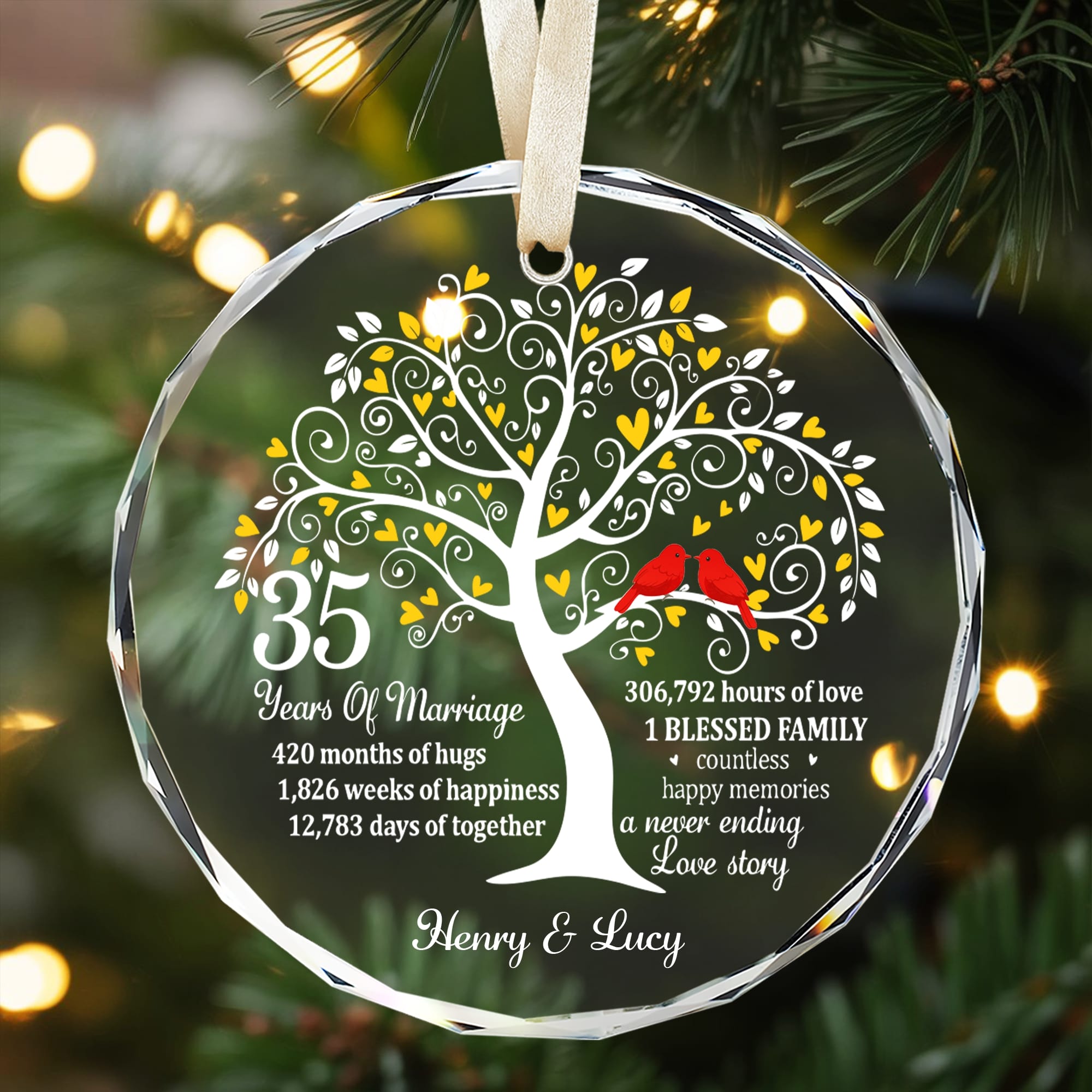 HerTender – Personalized Anniversary Gift Ornament, 35 Years of Marriage 2025 - Hertender
