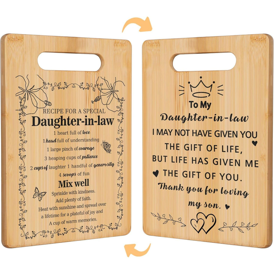 Recipe-style cutting board with loving daughter message and keepsake card, ideal as 21st Birthday Gifts for Daughter — Celebrate her milestone with a meaningful gift from Hertender at hertender.com.