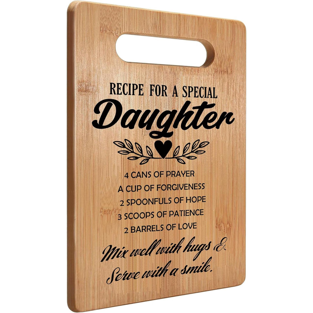 Faith-filled recipe cutting board expressing love and guidance for a daughter, ideal as 21st Birthday Gifts for Daughter — Honor her journey with a meaningful keepsake from Hertender at hertender.com.