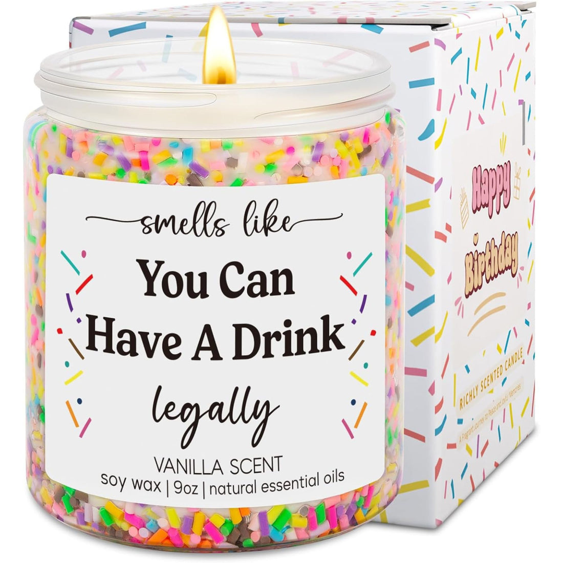 Playful sprinkle-filled candle celebrating the “finally legal” milestone, ideal as 21st Birthday Gifts for Daughter — Kick off her party era with Hertender at hertender.com.