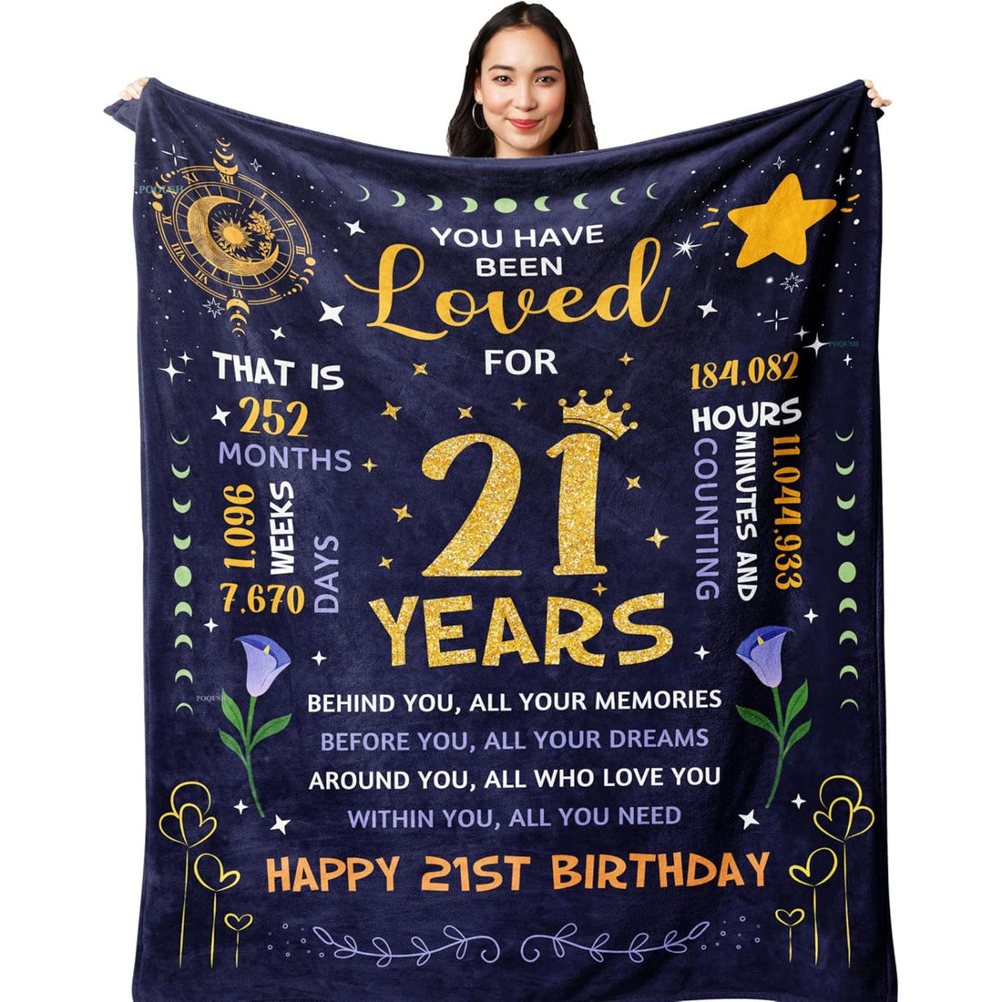 21st Birthday Gifts for Daughter blanket with celestial design and milestone message — Celebrate her journey with Hertender, hertender.com.