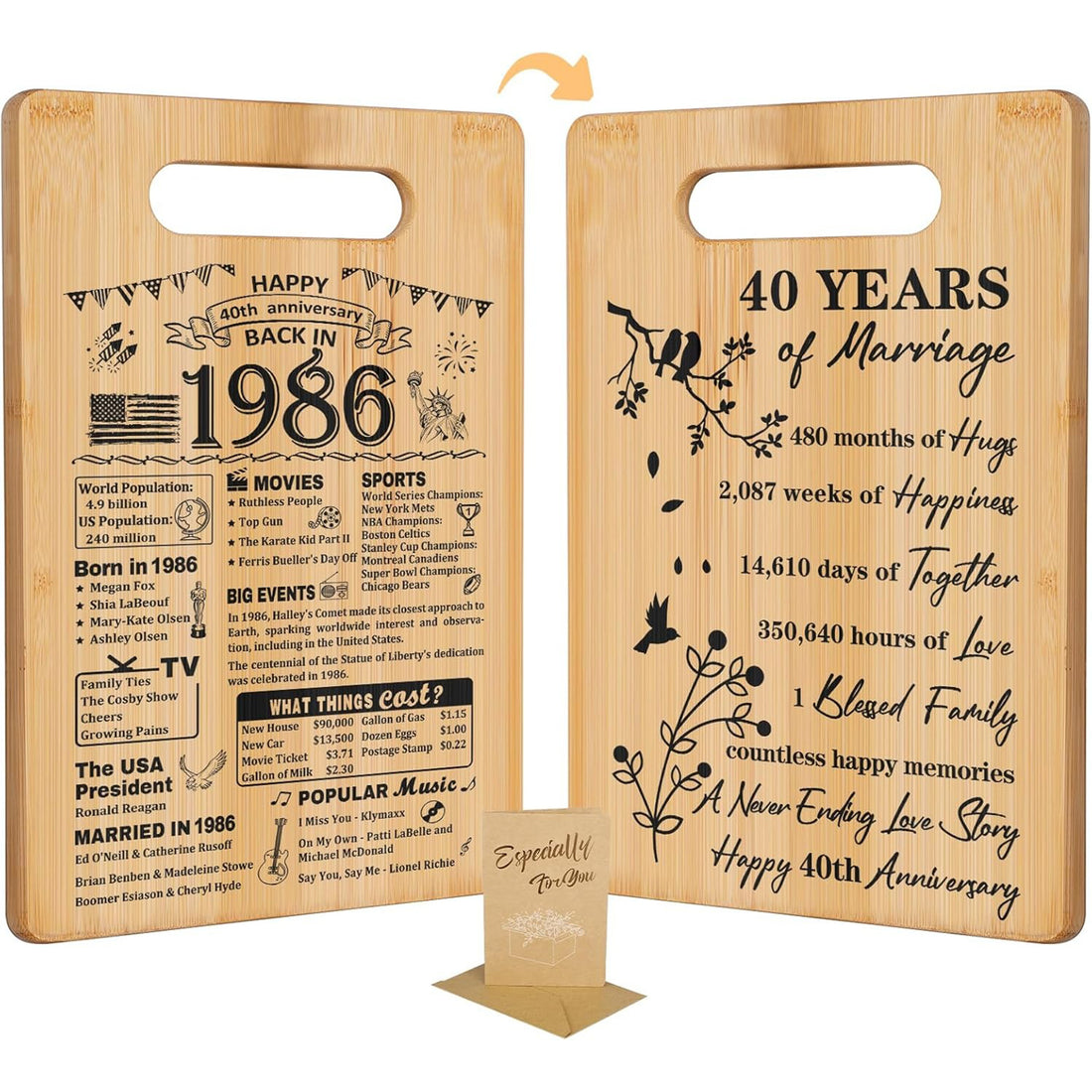 40th birthday gifts for wife cutting board with an engraved recipe design celebrating love and togetherness — Celebrate your love story with a personal touch at Hertender.com.