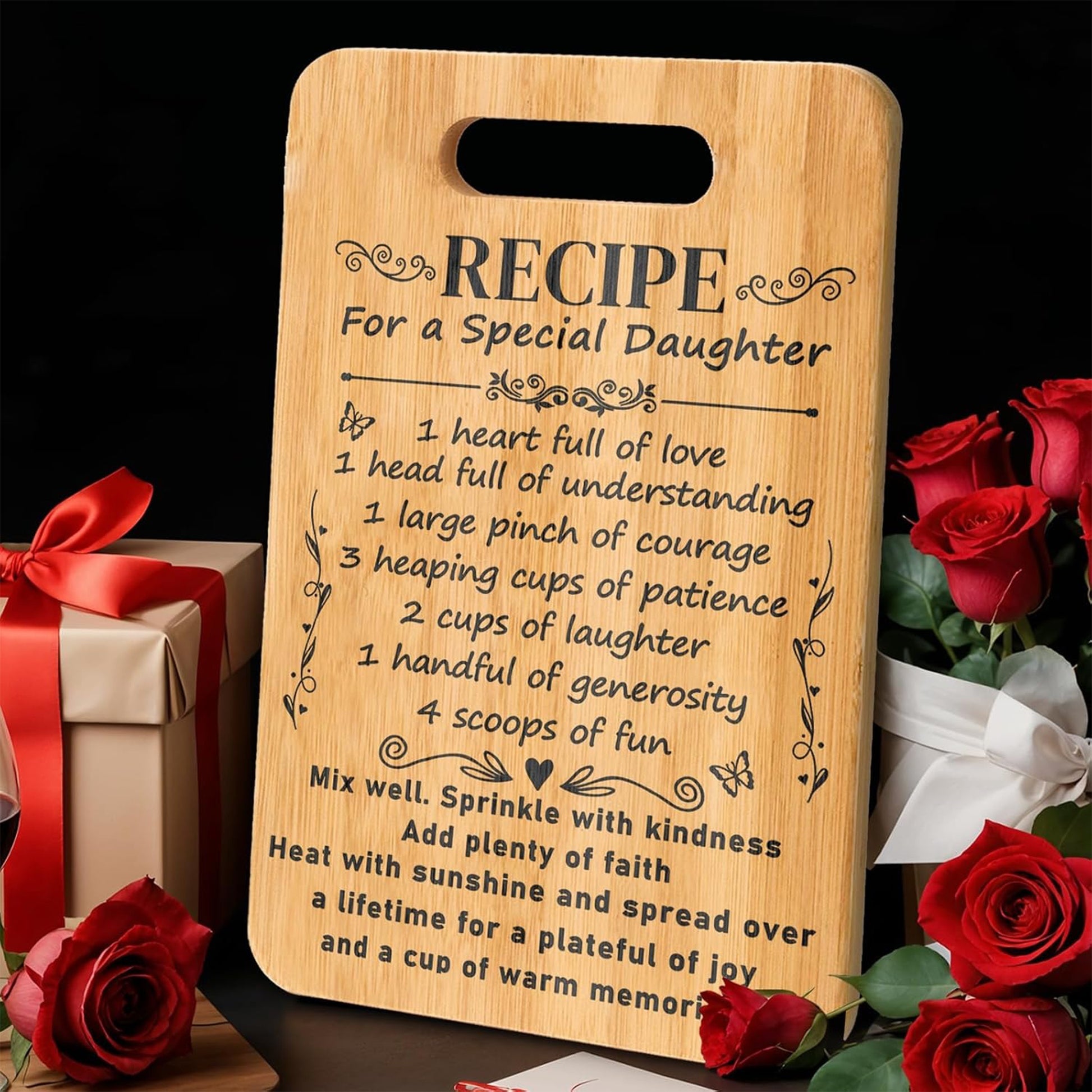 40th birthday gifts for wife cutting board engraved with a heartfelt recipe celebrating love and devotion — Celebrate her heart with a personal touch at Hertender.com.