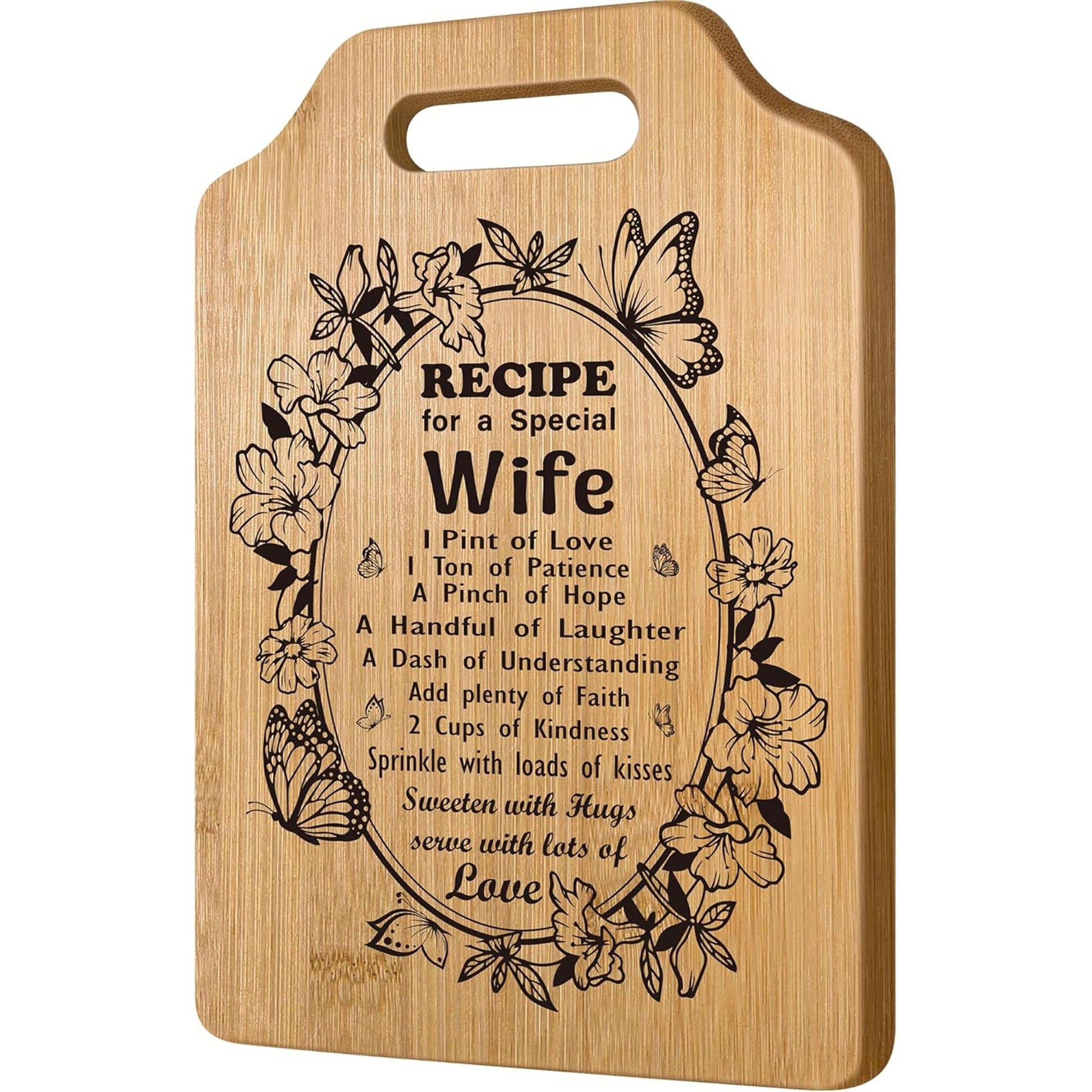 40th birthday gifts for wife cutting board with an engraved recipe design celebrating love and togetherness — Celebrate your love story with a personal touch at Hertender.com.