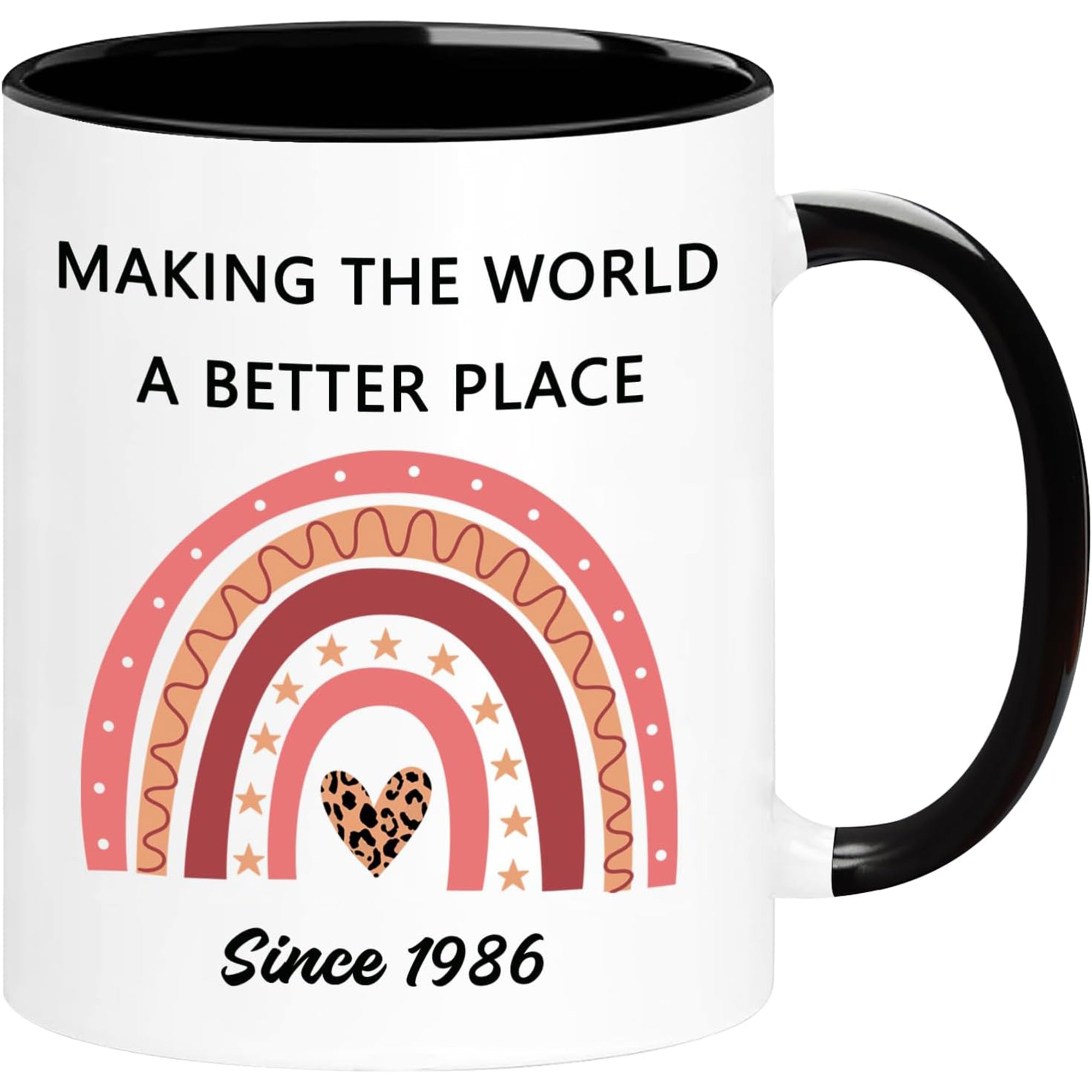 Pastel rainbow mug with heartfelt message, ideal as 40th birthday gifts for wife, celebrating love and kindness since 1986 — Discover tender gifts at Hertender.com.
