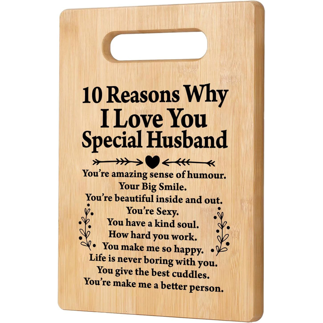 Engraved bamboo cutting board with “Recipe for a Happy Birthday,” perfect as 30th birthday gifts for husband celebrating love and joy — Discover heartfelt keepsakes at Hertender.com.