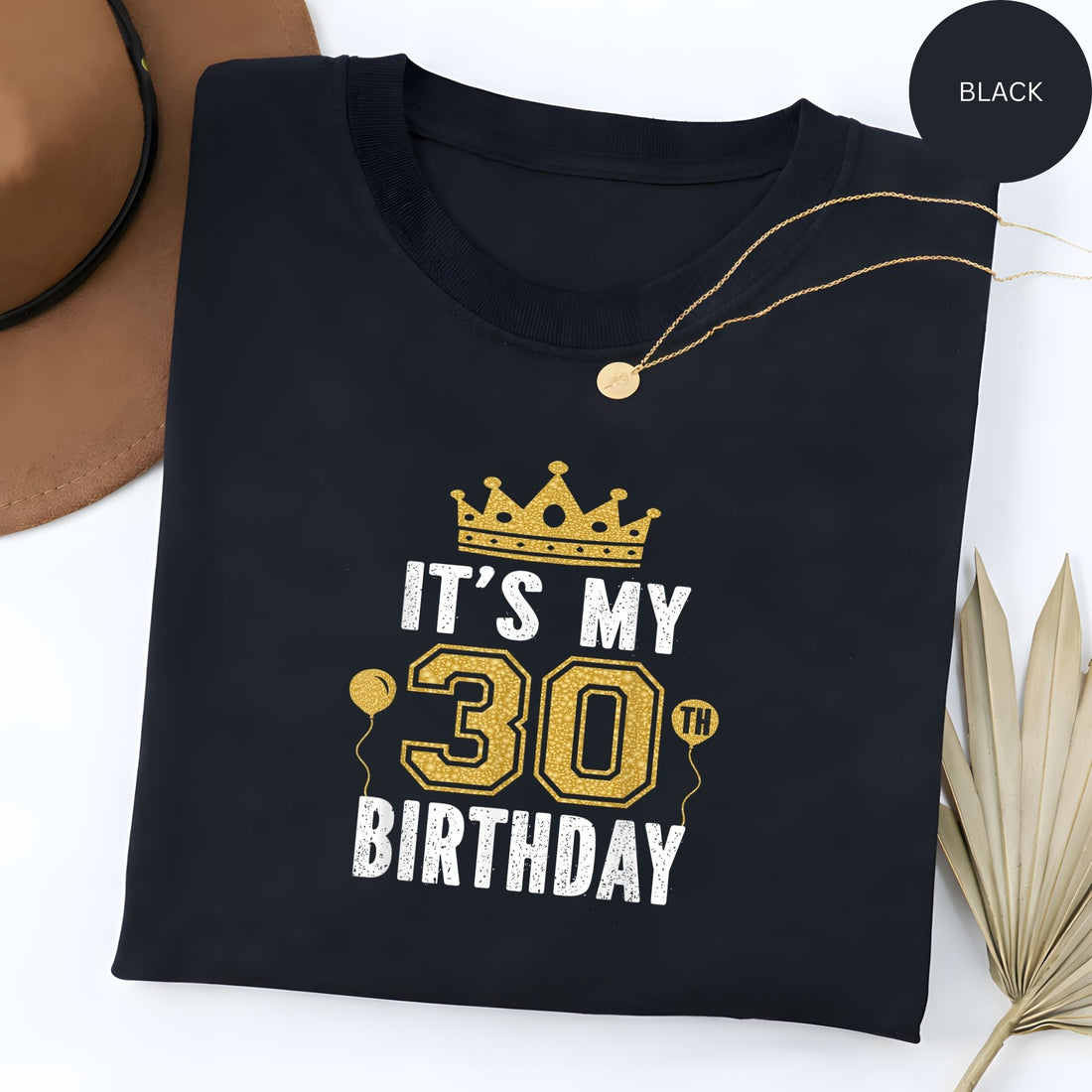 Black “30 & Fabulous” tee with pink gradient design and tiara. Shop Hertender at hertender.com.