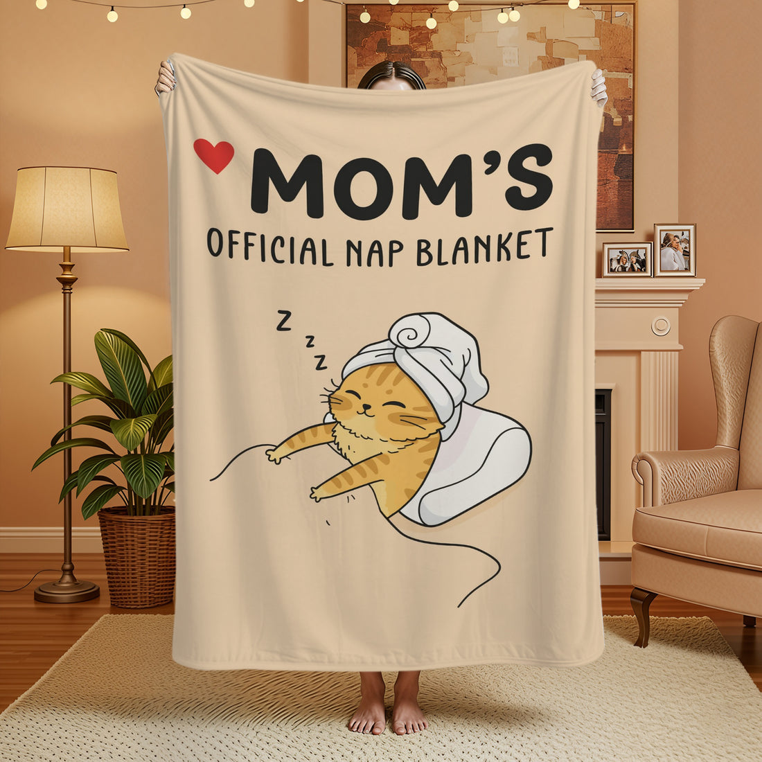 “Mom’s Official Nap Blanket” — a soft and funny Personalized Gift from HerTender.com, perfect for moms who deserve the sweetest naps.